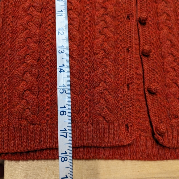 Vintage Cropped Pumpkin Orange Wool Cable Knit Cardigan Medium - Picture 7 of 9